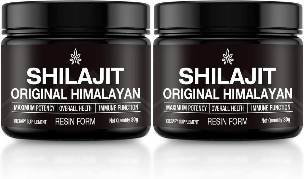 Shilajit Pure Himalayan Organic Shilajit Resin Gold Grade 100% Pure Shilajit pour les hommes et les femmes avec l'acide fulvic, 85+ Trace Minerals, Lab Test for Energy, Immune Support, 30 Grams (2 Pack)