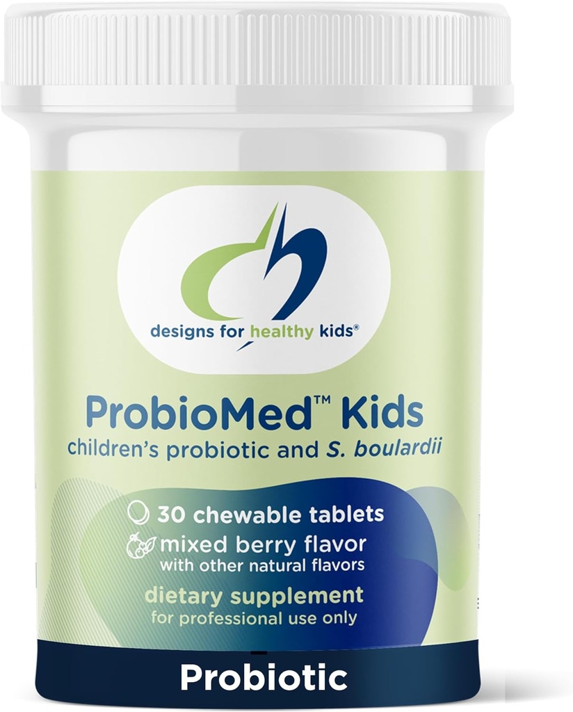 Designs for Health ProbioMed Kids Chewable Probiotic - 10b CFU Gut & Immune Support for Children - Lactobacillus, Bifidobacterium + Saccharomyces boulardii - Delicious Berry Flavor (30 comprimés)