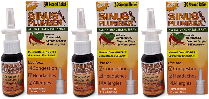 Sinus Plumber 3 Pack - Spray nasal saline naturel avec poivre Capsicum et vert d'hiver