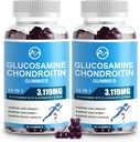 M inch Glucosamine Chondroitin Gummies, 1500mg Glucosamine et 1000mg MSM par portion, Supplément de soutien conjoint pour les adultes, Arôme de la mûre aînée, 45 portions(paquet de 2)