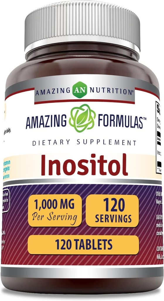 Formules étonnantes Supplément comprimés d'inositol $ 1000 Mg par portion $ Vitamine B8 $ Non-GMO $ Sans gluten $ Fabriqué aux États-Unis (1 Pack, 120 Compte)