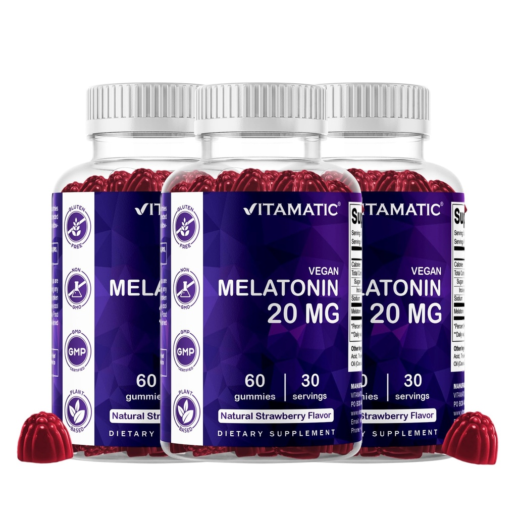 Mélatonine vitamatique 20 mg Gummies pour adultes, 30 portions - 60 Gummies végétariennes - Supplément de formation non-habitant