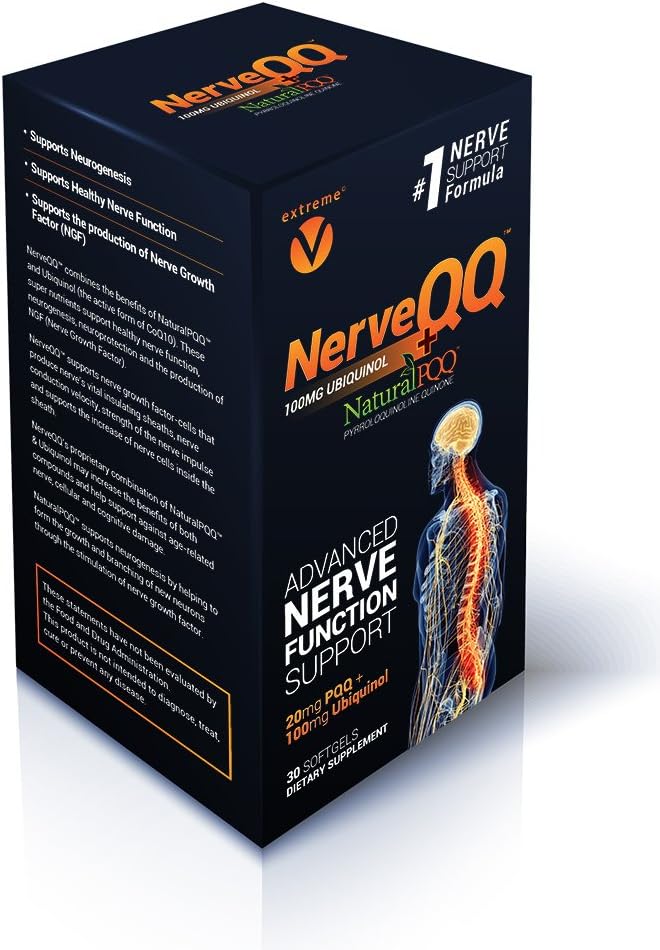 NerveQQ Ultra Advanced Formula Neuropathy Support - #1 Recommended Nerve Growth Factor (NGF) Health and Function. 100mg of Ubiquinol (QH) Plus Natural PQQ 20mg (Vegetarian Softgels)
