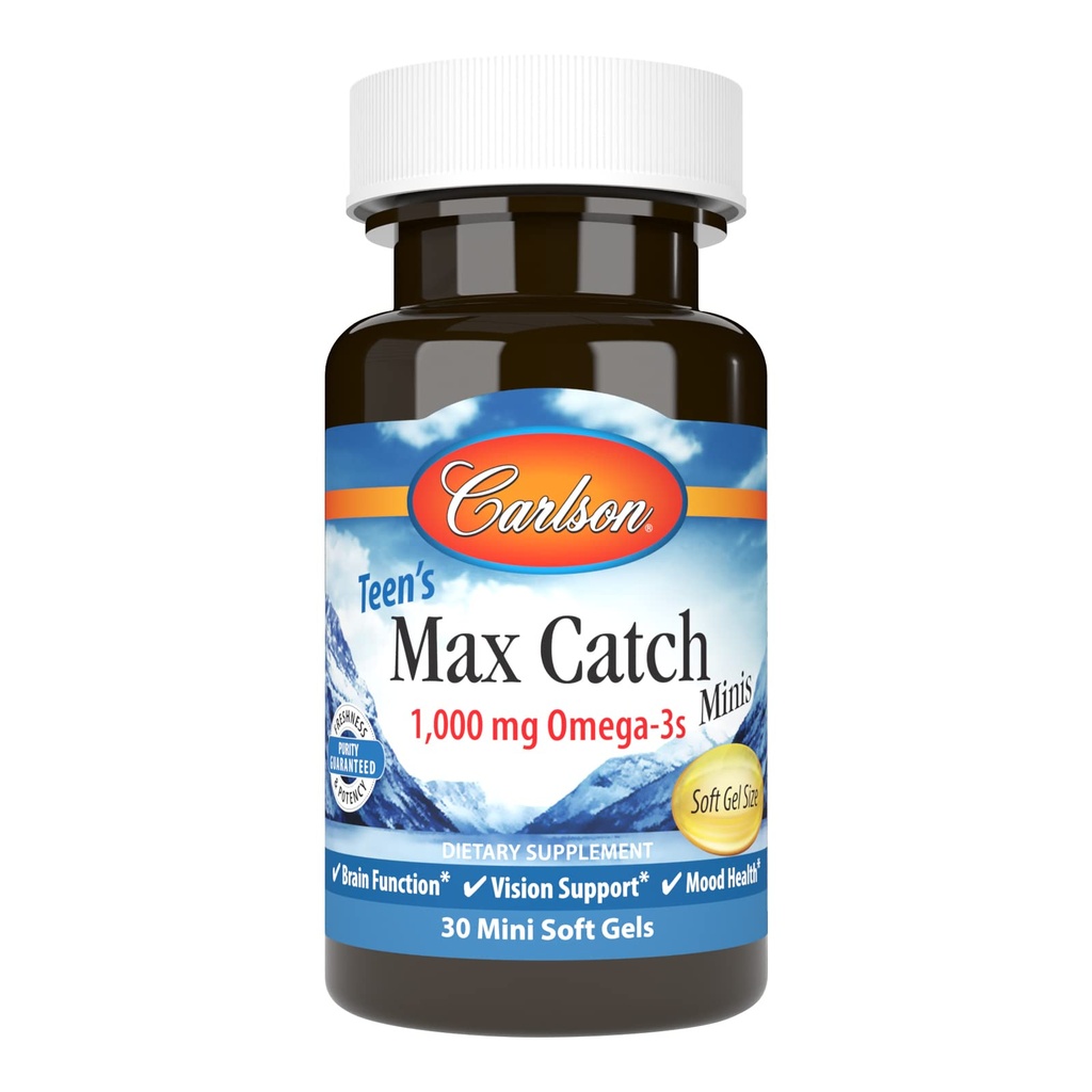 Carlson - Minis Max Catch des adolescents, 1000 mg Oméga-3s, Santé du cerveau, Soutien de la vision, Santé de l'humeur, 30 Softgels