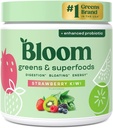 Bloom Nutrition Verts et superaliments Poudre pour la santé digestive, Poudre de Verts, Enzymes digestifs, Probiotiques, Spiruline, Chlorelle pour Bloating & Gut Support, Jus vert, 30 SVG, Fraise Kiwi
