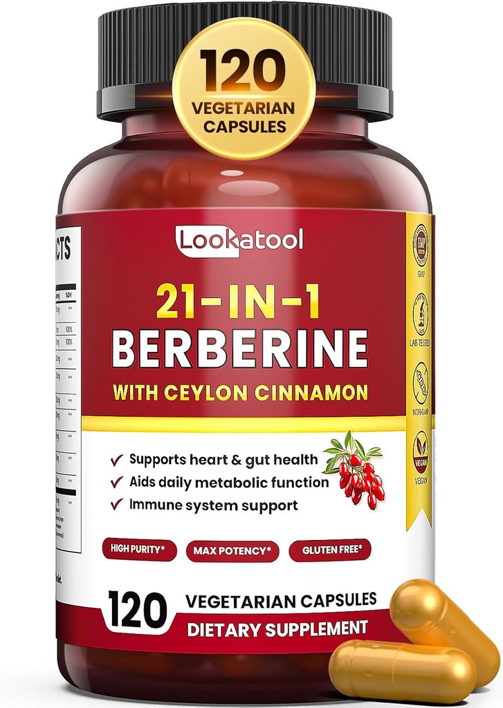 Supplément berbère 21-en-1 avec cannelle Ceylan - Phytosome berbère organique HCL, 5X Absorption plus élevée pour le métabolisme 120 Capsules