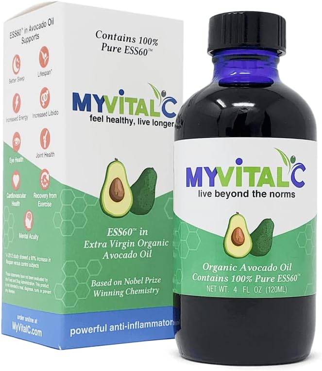 MyVitalC Huile d'avocat biologique - Supplément antioxydant pur ESS60 - Peut aider à l'anti-âge, la longévité, le sommeil, plus d'énergie - Performance - 120ML