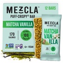 Barres protéinées croustillantes de Mezcla Puff, barres protéinées sans gluten et végétaliens, 10g de protéines, Alt pour le riz croustillant, barres Granola et barres de petit déjeuner, collations saines pour les adultes, Matcha Vanilla, 12 Pack