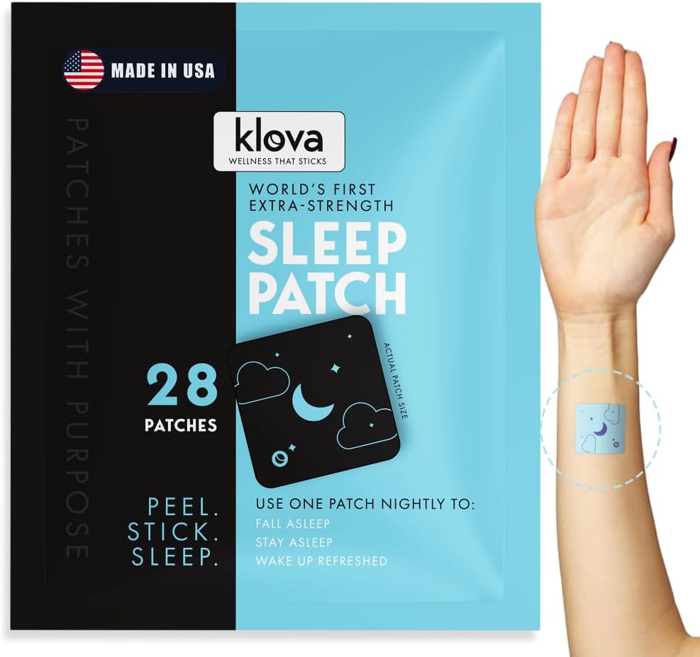 Klova Extra Strength Sleep Patches for Adults | Natural Sleep Aid with 6mg Melatonin, Valerian & L-Theanine | Non-Habit-Forming Deep Sleep Support for Men & Women | 28 Patches