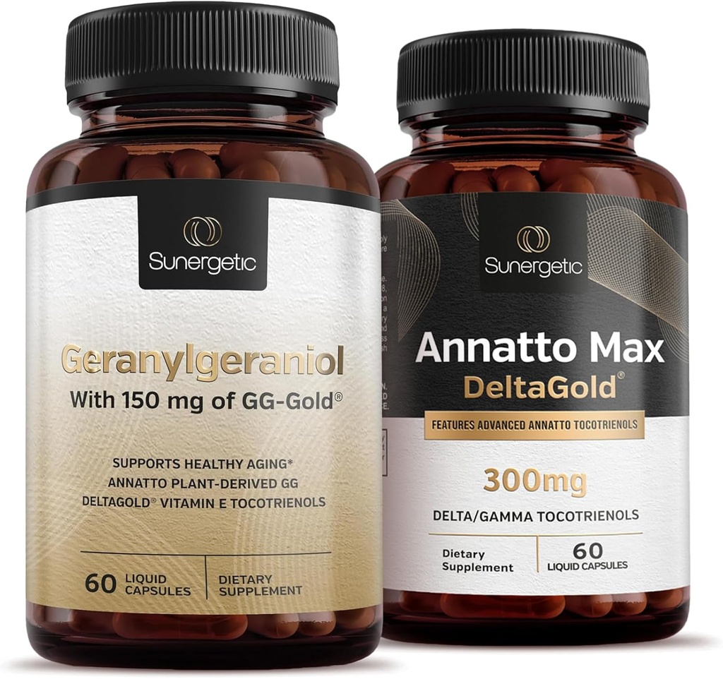 Premium Geranylgeraniol Plus Annatto Max DeltaGold – pour la santé cardiaque, le vieillissement en santé, le soutien immunitaire et le bien-être global – Geranylgeraniol 60 Capsules – Annatto Max 60 Capsules