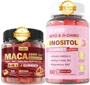 NEVISS Sans sucre 1Pack Gommies de racine de Maca et 2Pack Myo-Inositol et D-Chiro Gommies d'inositol