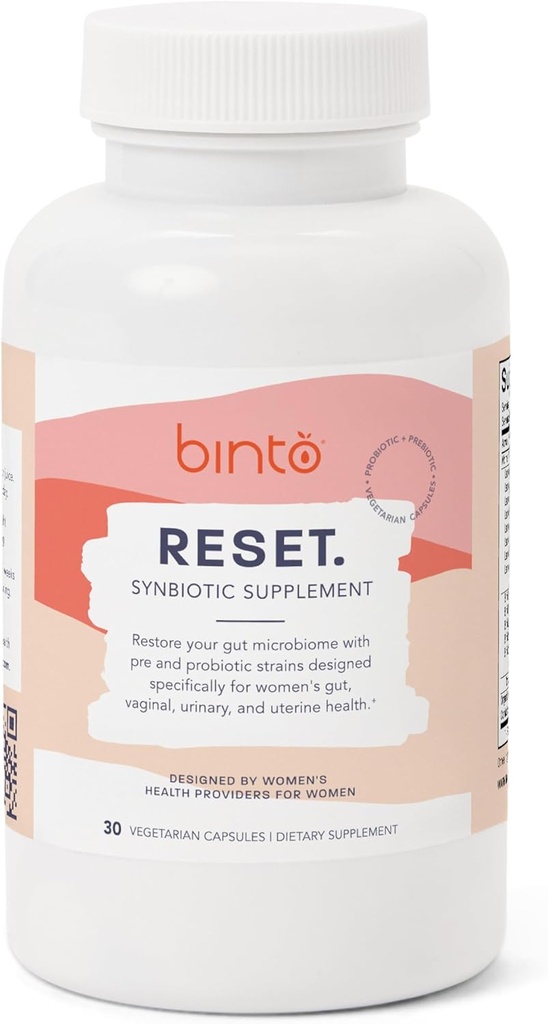 Binto Reset Synbiotic Supplément pré et probiotique avancé pour les femmes - soutient la santé digestive, stimule l'immunité et favorise un équilibre sain de la flore de Gut (30 jours d'approvisionnement)