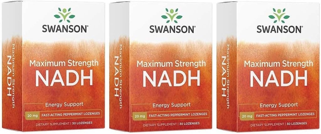Swanson Maximum Strength NADH - Lozanges de menthe poivrée à action rapide pour promouvoir la santé du cerveau et le soutien énergétique - Coenzyme vitamine B3 pour aider à combattre la fatigue - (30 comprimés, 20 mg chacun) 3 Pack