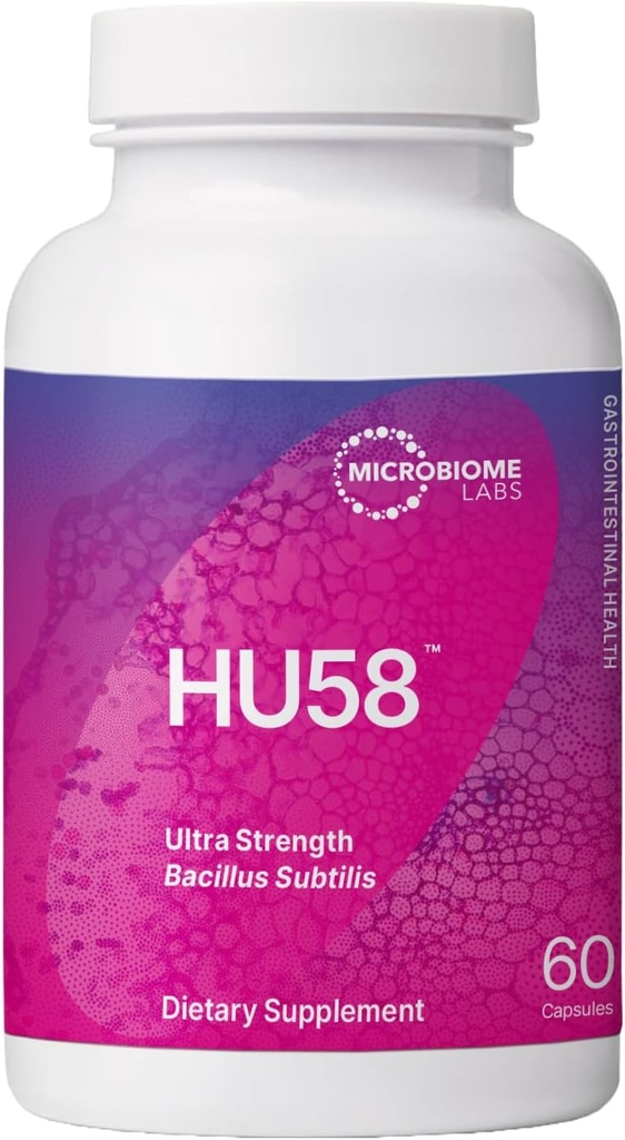 Microbiome Labs HU58 Bacillus Subtilis Probiotiques pour les femmes et les hommes - Probiotique de spore haute puissance pour la santé digestive et le soutien immunitaire - Capsules quotidiennes avec 10 Million CFU (60 Capsules)