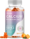 Gommies de zinc de magnésium de calcium avec vitamine D3 et K2 - Absorption accrue de haute puissance -60 Gommes d'orange Aromatisés.