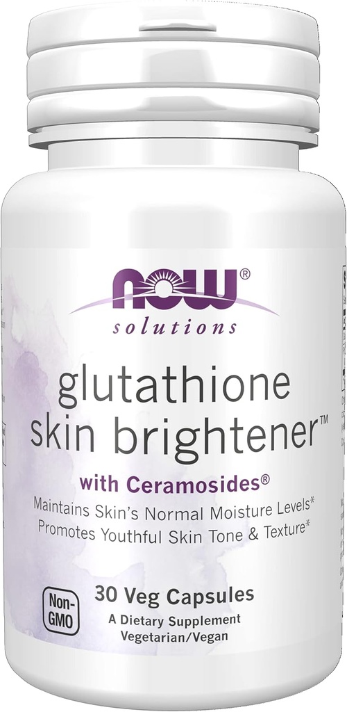 MAINTENANT Foods Solutions, Glutathion Skin Brightener avec Ceramosides®, Hydratant et Illumination, 30 Capsules de Veg