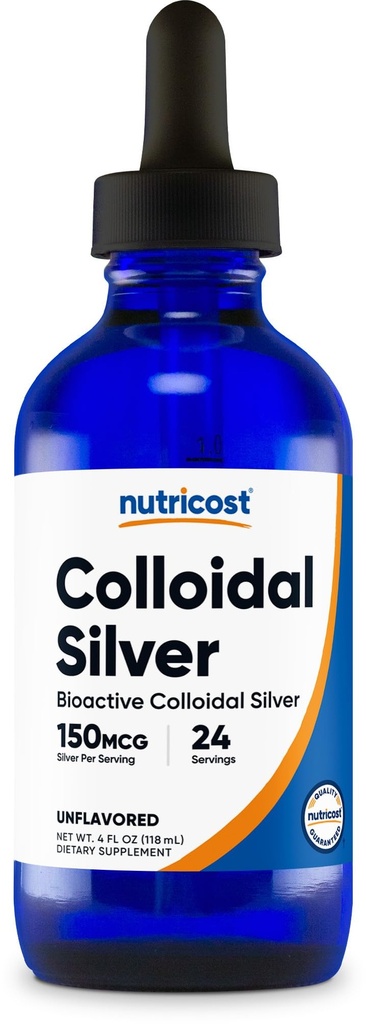 Argent Colloïdal Nutricost 4oz - Bouteilles en verre bleu de cobalt, Argent Colloïdal Bio-Active