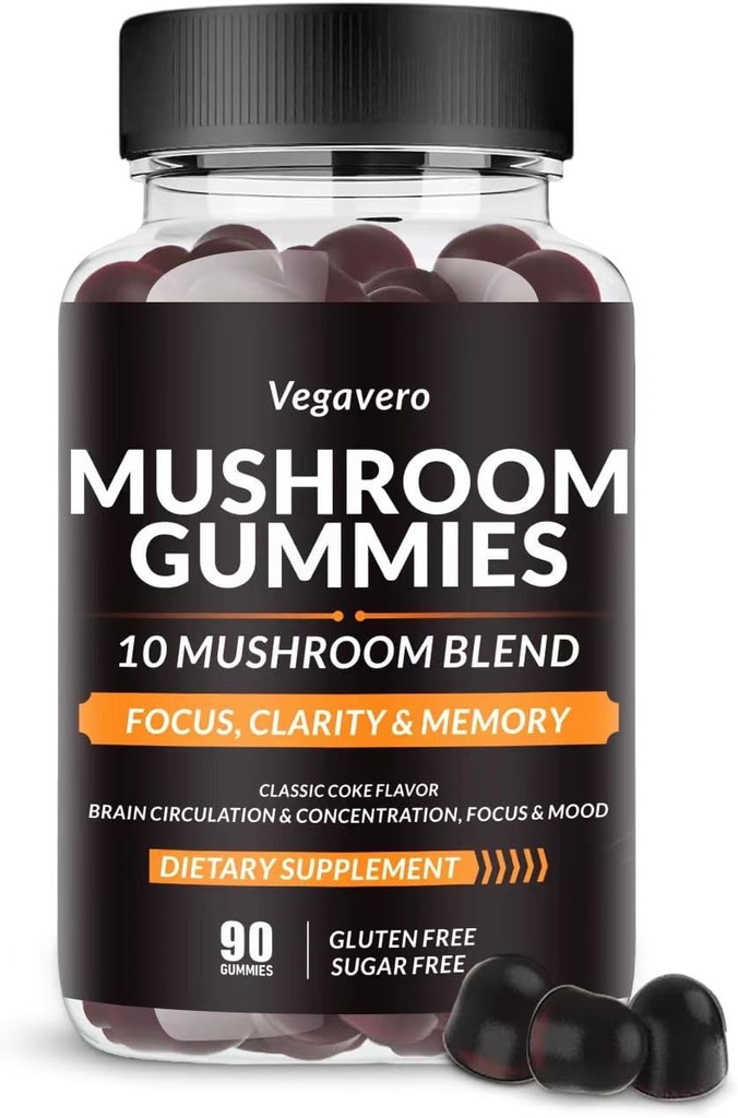 Gommies de champignons Vegavero - 10x Mélange de champignons - Complexe de champignons - Supplément de champignons (90 Chews) Coca classique