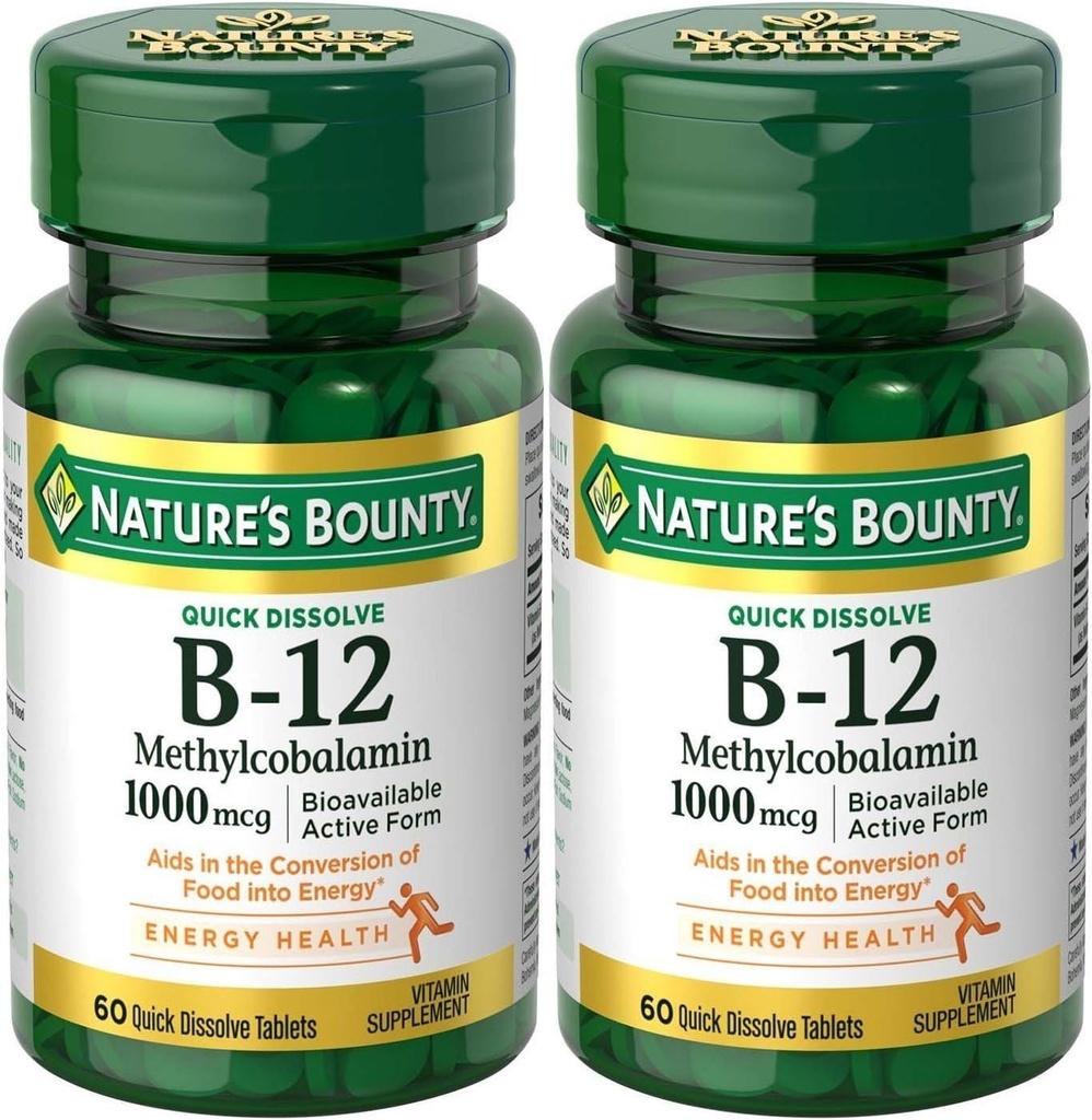 Natures Bounty Methylcobalamin B12 Microlozenge Tablets, 1000 mcg, 120 Count), 60 Count (Pack of 2)