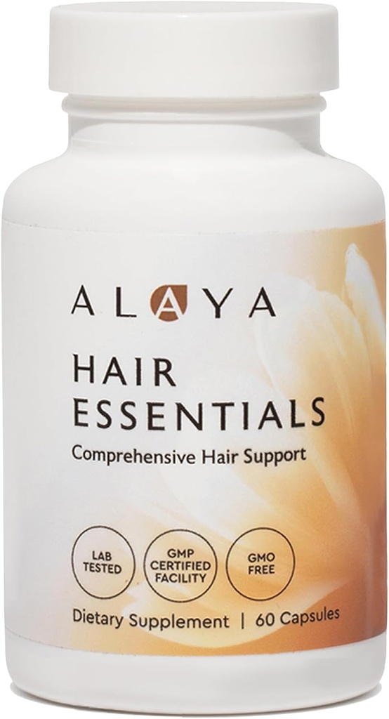 Alaya Hair Essentials - Supplément capillaire avec biotine, kératine, acide folique, vitamine B12, B6 - laboratoire testé - sans gluten - 30 jours d'approvisionnement