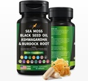 Supplément alimentaire IGNIX avec la mousse de mer, l'huile de graines noires, l'ashwagandha et la mousse de mer Irish de Burdock 3000mg, la graine noire 2000mg, l'ashwagandha 1000mg, Bladderwrack 1000mg, la racine de Burdock 1000mg.