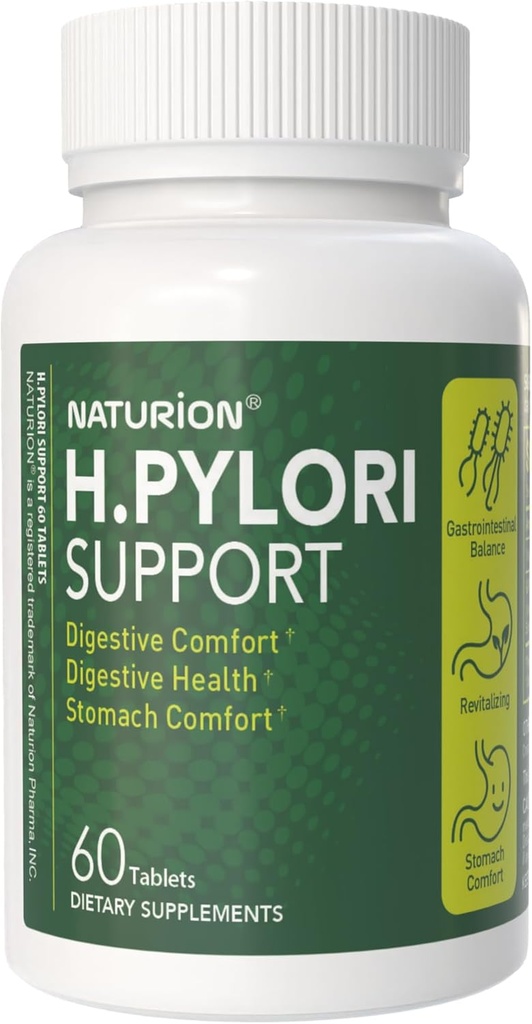 H. Pylori Support - Supplément digestif pour la santé avec mélange G-FOS, protéines de lactosérum, réglisse, gomme mastique, vitamine U et vitamine B2 - Confort et équilibre de l'estomac - 60 comprimés, 30 jours d'approvisionnement