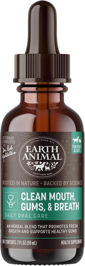 Supplément liquide apothécaire animal de la Terre - Bouche propre, gommes et remèdes à base de plantes pour chiens et chats - 2 fl oz