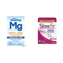 SlowMag Muscle Heart Magnésium Chlorure Calcium 120 Compte & Slow Fe 45mg Supplément de carence en fer 60 Compte