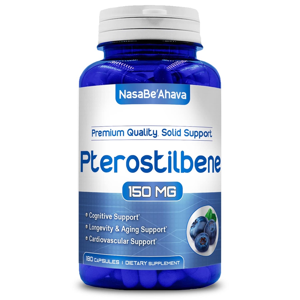 Supplément Pterostilbène Extra Strength : 150mg Capsules Pterostilbène Vegan Friendly Supplément Antioxydant pour l'Immune cardiaque vieillissante et le soutien du cerveau.