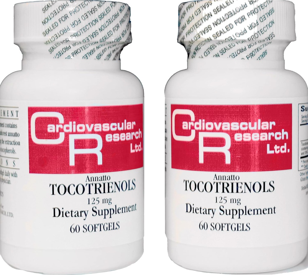 Recherche cardiovasculaire 120 Softgels 125 mg Vitamine E Annatto Tocotriénols Pure DeltaGOLD, 90% Delta et 10% Gamma, 2 bouteilles 60 gels doux chacun (ANNATOC)