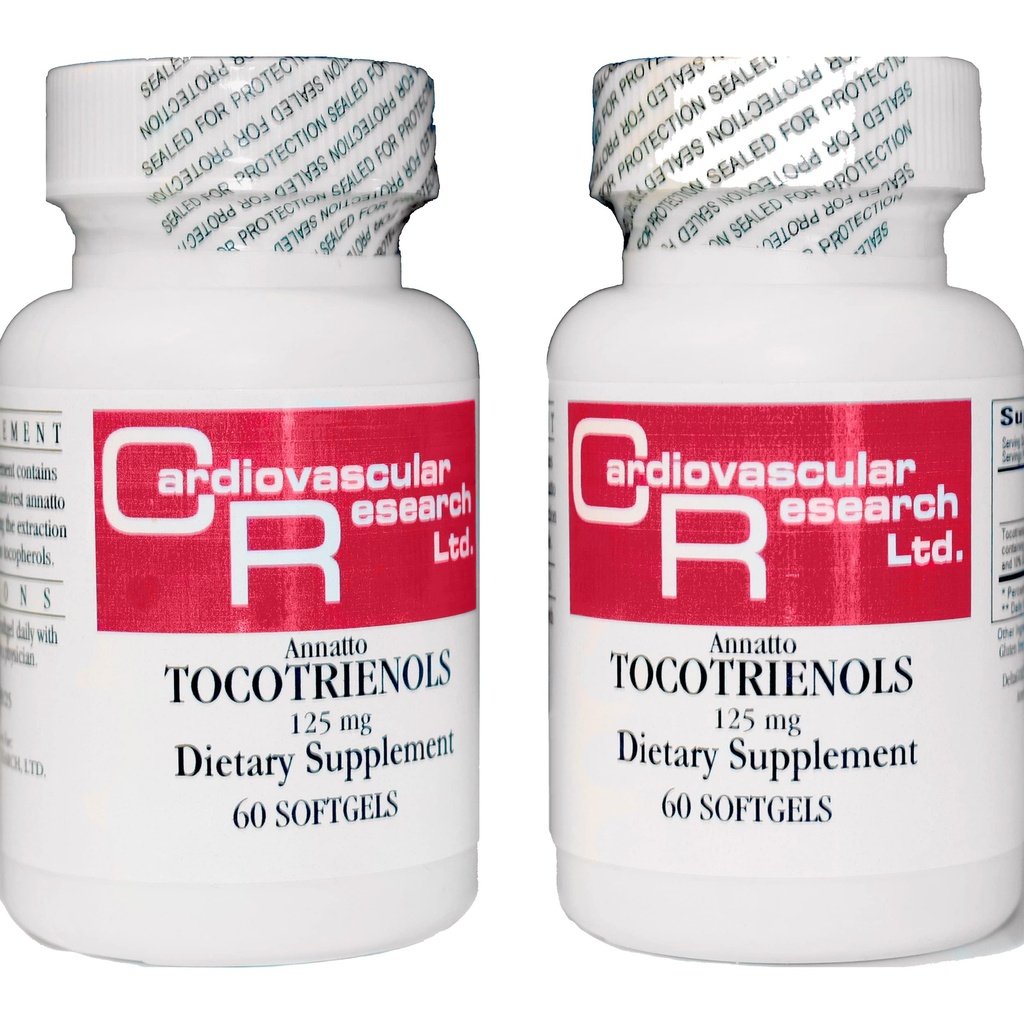 Recherche cardiovasculaire 120 Softgels 125 mg Vitamine E Annatto Tocotriénols Pure DeltaGOLD, 90% Delta et 10% Gamma, 2 bouteilles 60 gels doux chacun (ANNATOC)