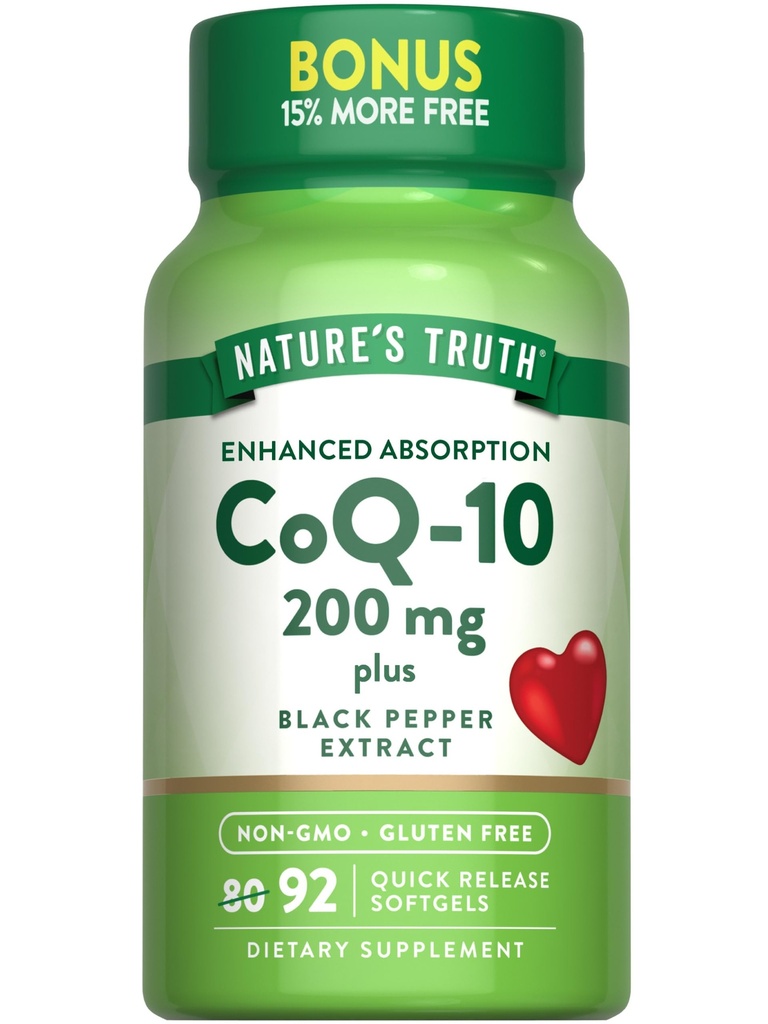 Nature's Truth CoQ10 200 mg Softgels (en anglais seulement) 92 Comte (en anglais seulement) Absorption accrue avec extrait de poivre noir (en anglais seulement)