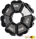 MOLN HYMYMY Large Pill Organizer 7 jours, jolie boîte à pilules hebdomadaire cas, mignon distributeur de médicaments fille pour la vitamine, Gummy, médicaments, supplément (noir)