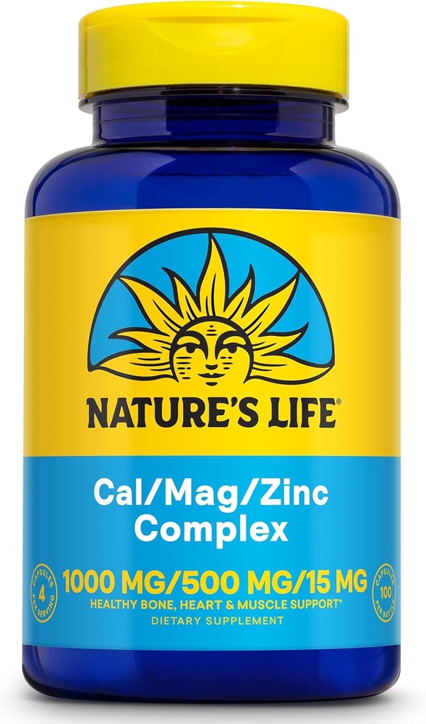 NATURE'S LIFE Cal Mag Zinc Complex 1000mg / 500mg / 15mg - Supplément de zinc de magnésium de calcium avec/vitamine D et Boron - Bone Health, Muscle and Heart Health Support, garantie de 60 jours, 25 portions, 100 capsules