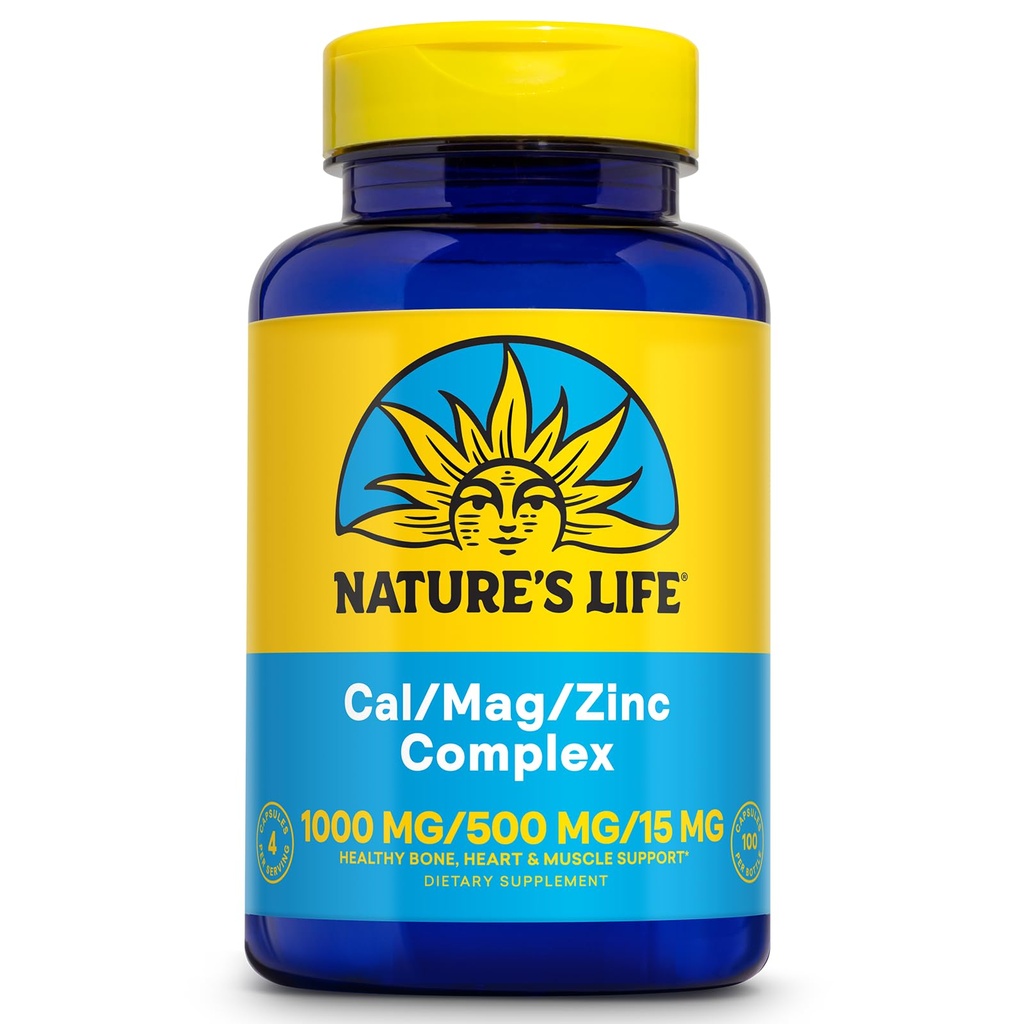 NATURE'S LIFE Cal Mag Zinc Complex 1000mg / 500mg / 15mg - Supplément de zinc de magnésium de calcium avec/vitamine D et Boron - Bone Health, Muscle and Heart Health Support, garantie de 60 jours, 25 portions, 100 capsules