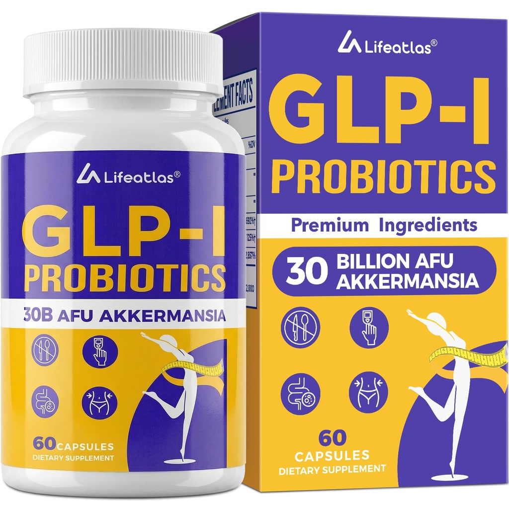 Lifeatlas GLP ONE Supplément Probiotics GLP ONE avec 30 milliards d'AFU Akkermansia Probiotics, GLP ONE Probiotics pour les femmes et les hommes, Supplément GLP ONE quotidien, 1 Pack