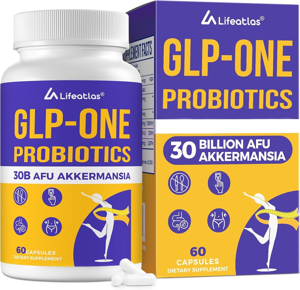 Lifeatlas GLP ONE Supplément Probiotics GLP ONE avec 30 milliards d'AFU Akkermansia Probiotics, GLP ONE Probiotics pour les femmes et les hommes, Supplément GLP ONE quotidien, 1 Pack