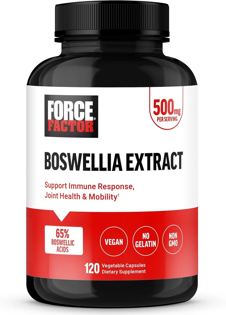 FORCE FACTOR Boswellia Extract Capsules, supplément de soutien immunitaire et supplément de santé mixte pour les femmes et les hommes, fabriqués avec l'extrait Premium Boswellia Serrata, végétalien, non-OGM, 120 capsules