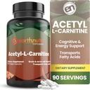 EarthNutri Capsule d'acétyl-L-Carnitine – Sans additif, sans gluten, sans remplissage, sans conservateur – Supplément d'acétylL-Carnitine aide à la concentration et à l'énergie – 500mg par portion, non aromatisée 90 Compte
