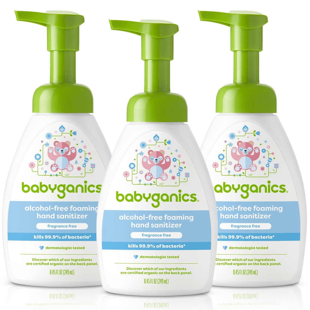 Bébéganics Sans alcool Mousse mains sanitizer, bouteille de pompe, sans parfum, 8,45 oz, 3 Pack