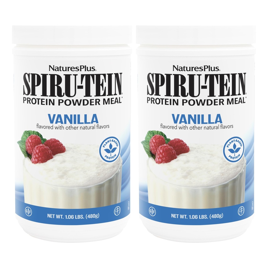 NaturesPlus SPIRU-TEIN, Vanille - 1,06 lb, lot de 2 - Poudre végétale de protéines - Végétarien, sans gluten - 32 portions totales