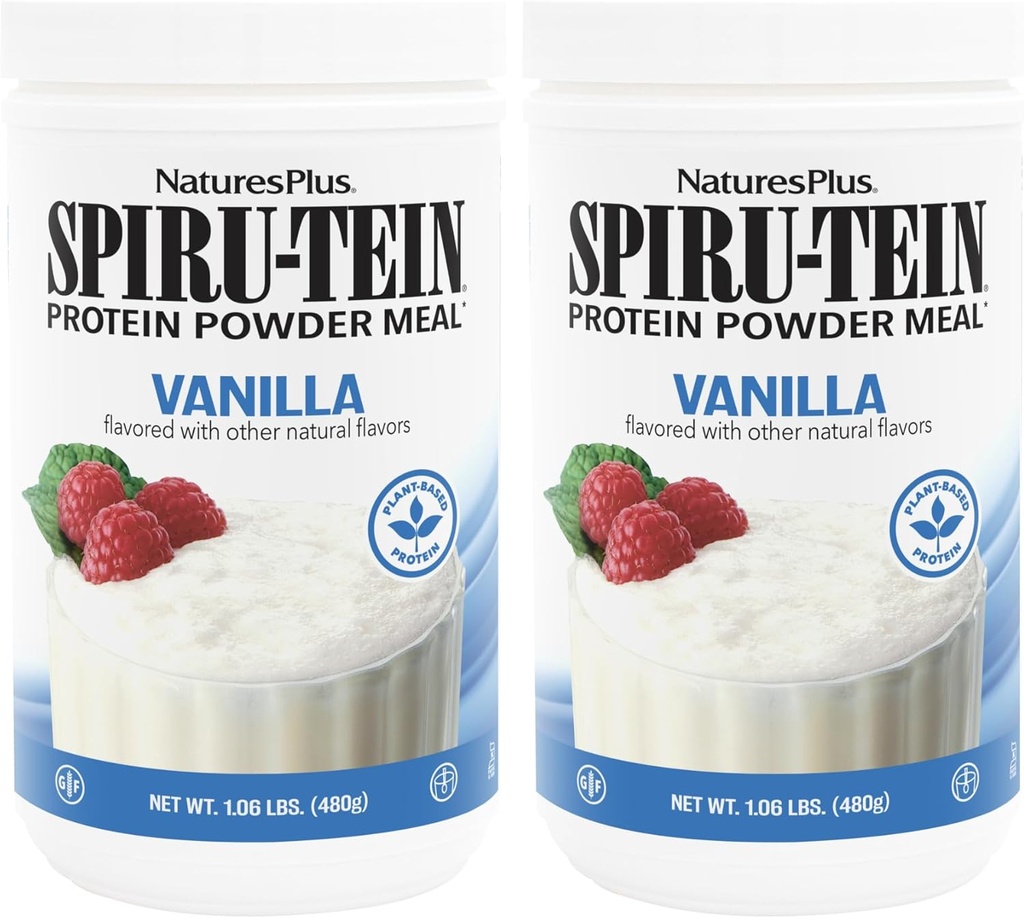NaturesPlus SPIRU-TEIN, Vanille - 1,06 lb, lot de 2 - Poudre végétale de protéines - Végétarien, sans gluten - 32 portions totales