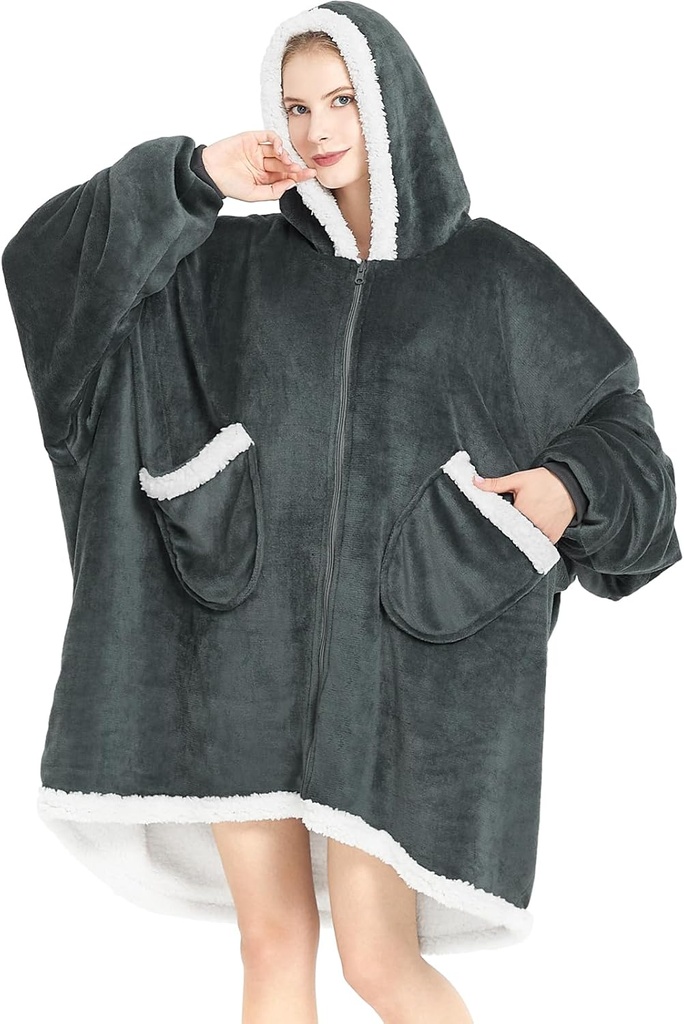 Topcee Couverture surdimensionnée Sherpa Fleece Couverture Hoodie Confortable Soft Warm Thick Sweatshirt Big Howeed - Cozy et Fuzzy Couverture avec poche géante - Gris foncé