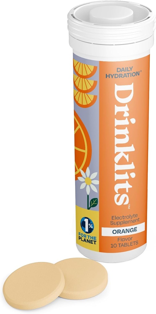 Drinklits comprimés d'électrolyte orange pour l'hydratation.