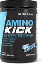 NutraBio Amino Kick – BCAA poudre avec caféine naturelle – supplément acides aminés pour l'énergie, l'hydratation et la récupération – BCAA, électrolytes et acides aminés – framboise bleue, 30 portions