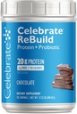 Célébrez les vitamines Reconstruire la poudre de protéines avec les probiotiques et les prébiotiques - 20g Whey Isolate Protein, haute fibre, pour les patients de chirurgie bariatrique - Chocolat (15 portions)