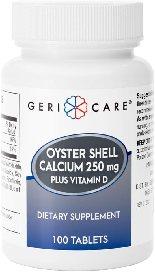 Gericare Oyster Shell Calcium 250mg, Comprimés de vitamine D 125UI, Supplément nutritionnel Bone Health, 100 Nombre (paquet de 1)