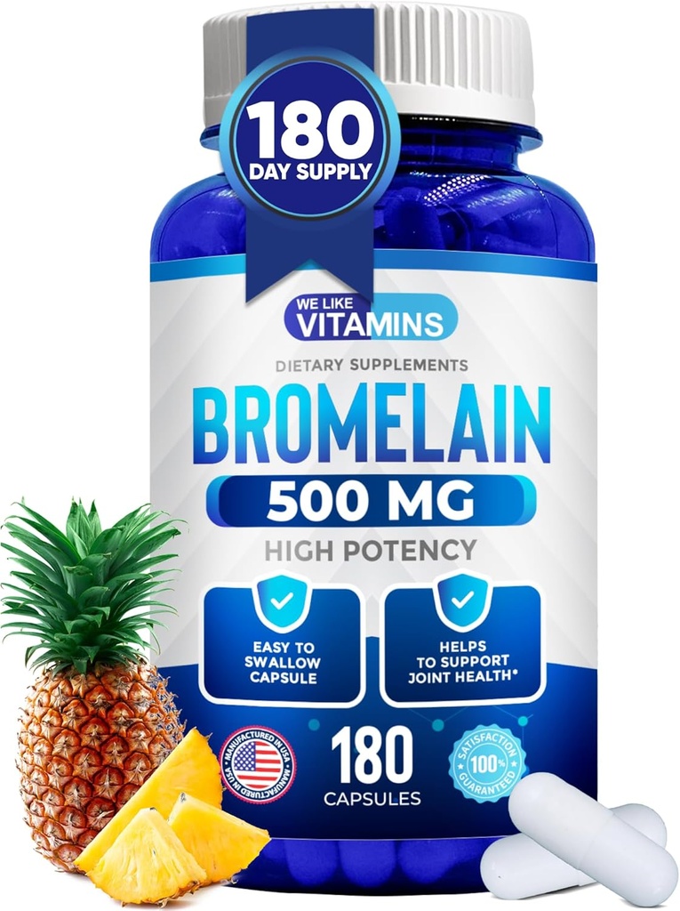 Nous aimons les vitamines Bromélain 500mg Capsules - 1200 GDU/Serveur - Supplément de bromélain de l'extrait d'ananas - Enzymes protéolytiques pour la digestion, l'absorption, la douleur articulaire, la douleur musculaire - 180 Capsules