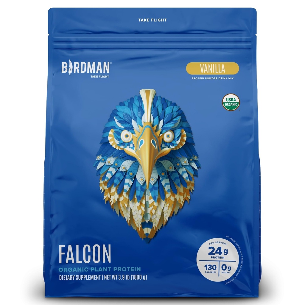 BIRDMAN Falcon Poudre de protéines végétales organiques, sans Stevia et sans sucre, protéines végétales, faible teneur en glucides, sans produits laitiers, kéto, protéines non lactoniques, probiotiques, protéines de pois