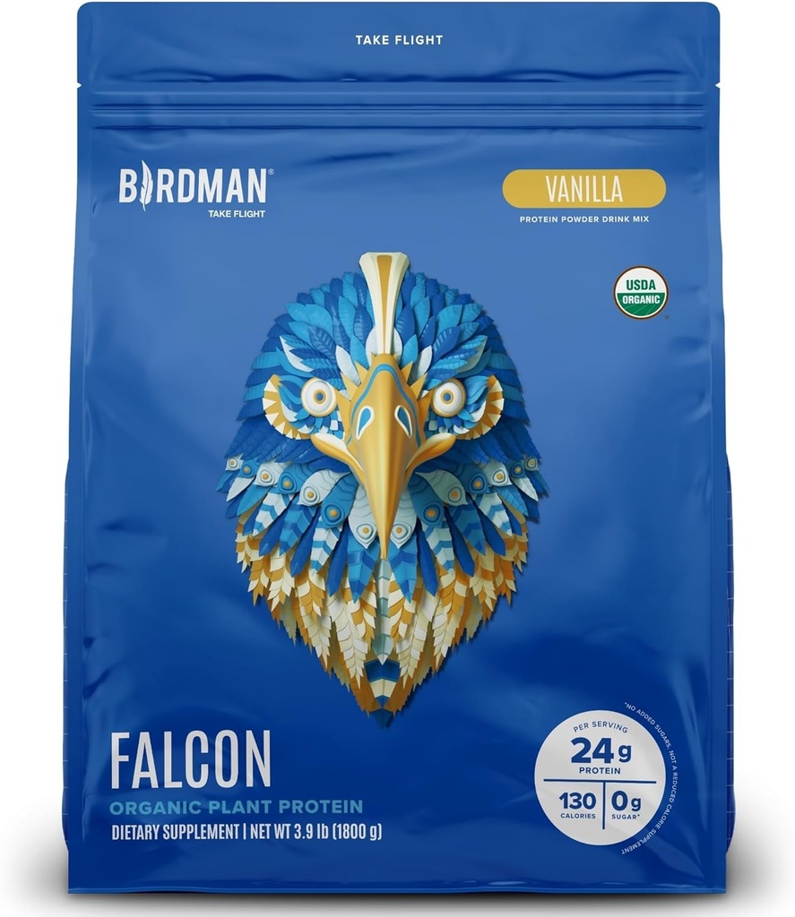 BIRDMAN Falcon Poudre de protéines végétales organiques, sans Stevia et sans sucre, protéines végétales, faible teneur en glucides, sans produits laitiers, kéto, protéines non lactoniques, probiotiques, protéines de pois